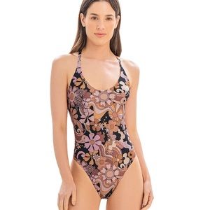 Ondademar Mady One Piece 60’s retro printed shimmer fabric NWOT